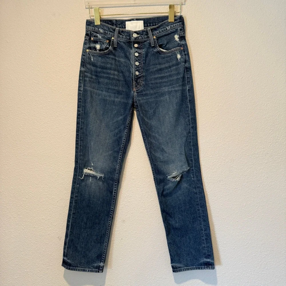 Mother‎ Superior The Pixie Tomcat Ankle Jeans Born To Bite Distressed Blue 28